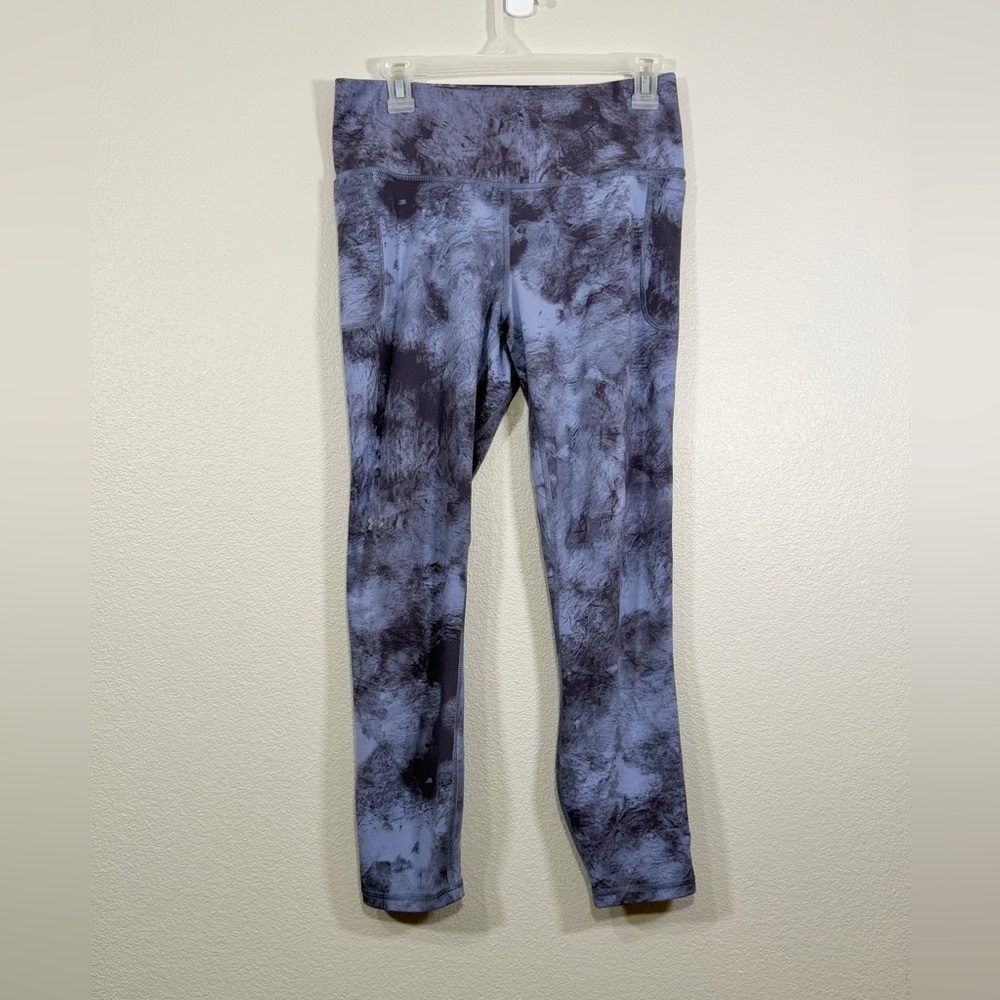 Under Armour Leggings Cropped Blue Tie-Dye Pocket Athletic Workout Gym Women L